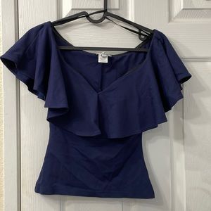 Unique Vintage Off the Shoulder Navy top